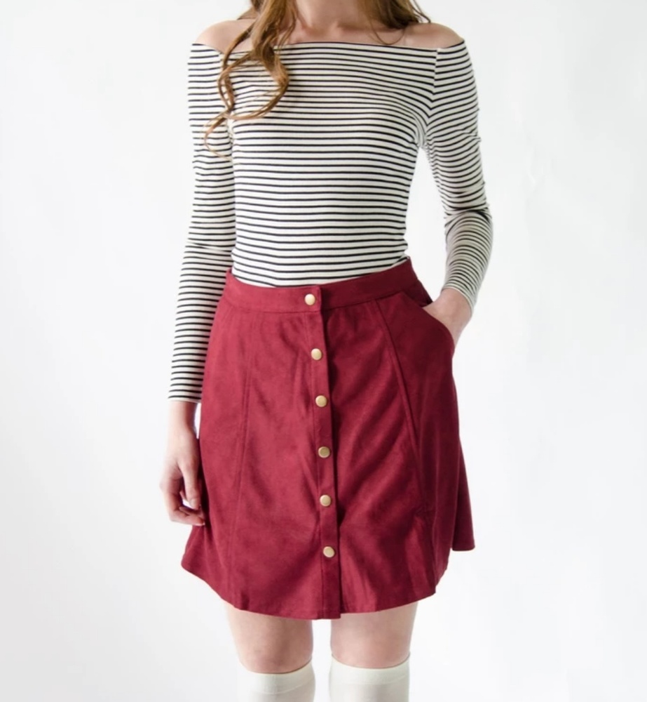 Faux Suede Button Skirt
